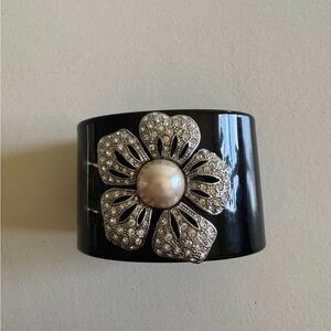 Banana Republic Black Cuff Bracelet with Floral Accent